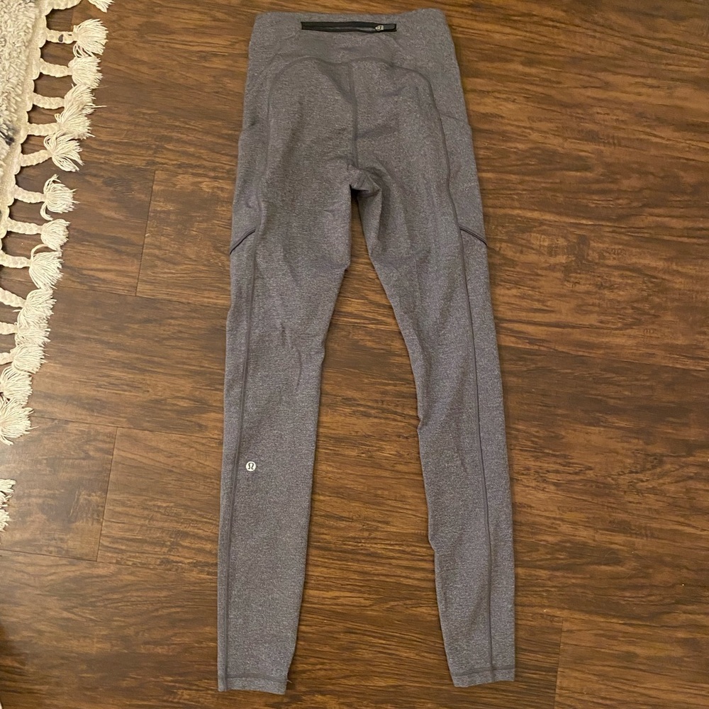 Grey High-Rise Reflective Side Pocket Leggings